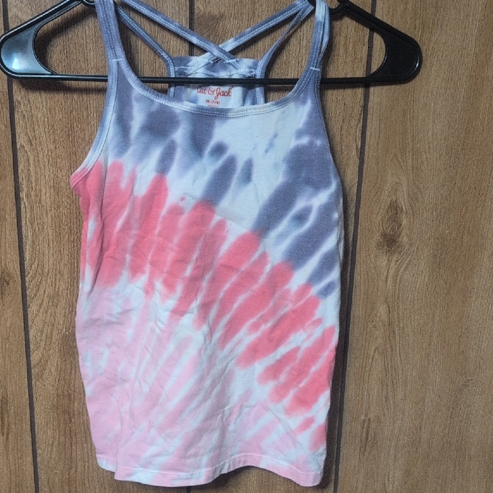 Cat & Jack Vibrant Pink and Blue Tie-Dye Tank Top M1